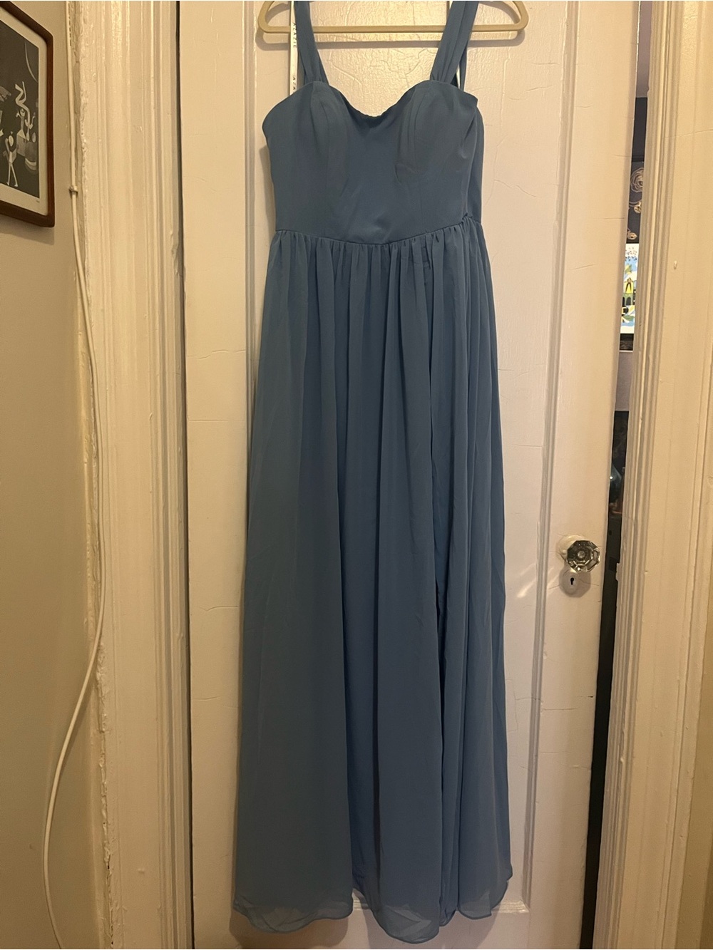 Azazie Calianna Steel Blue Chiffon Sweetheart Maxi Dress